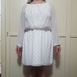 Soft White w/Gold Polka-dots Blouson Dress
